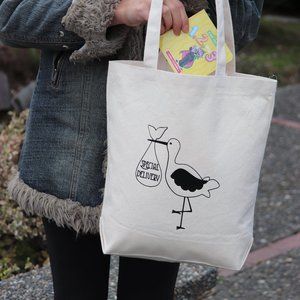 Special Delivery beige tote, Baby Shower Gift